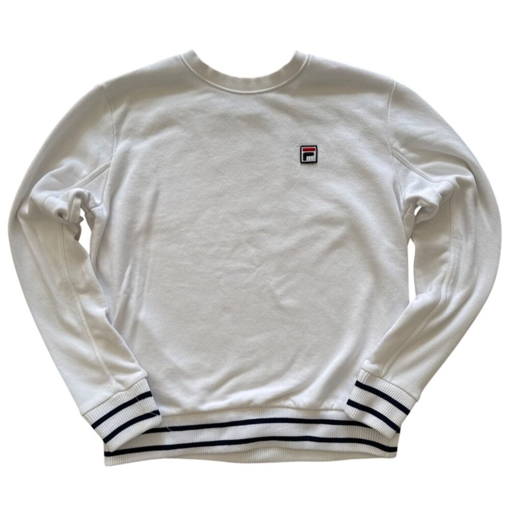Fila Mens Crewneck Sweatshirt White With Striped Cuffs Size M
